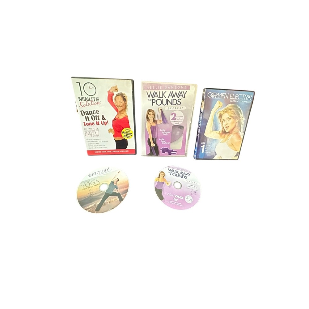Lot of 4 Fitness DVDs Walk Away Pounds, 10 Min‎ Solution, Yoga, Carmen Electra